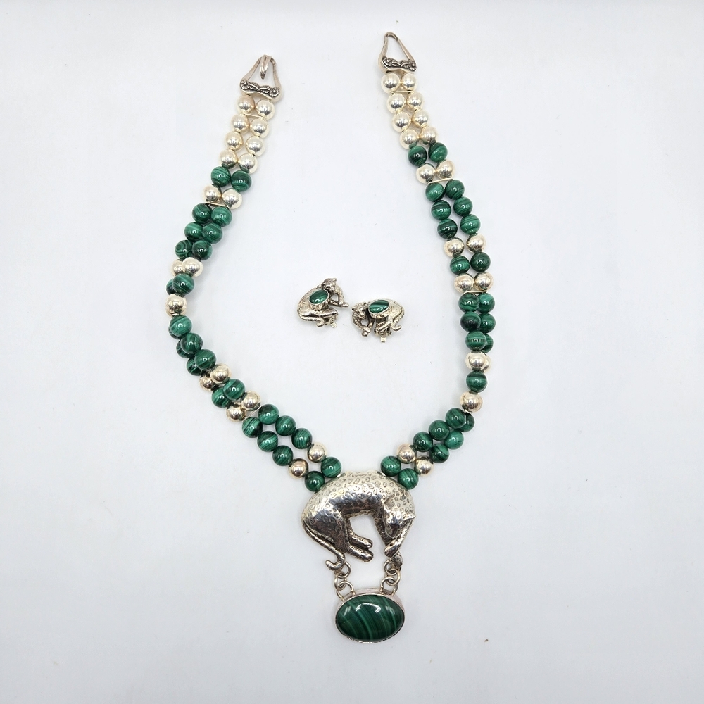 Carol Felley Necklace Earring Set Cheetah Leopard Stone Sterling Southwest - Picture 3 of 9